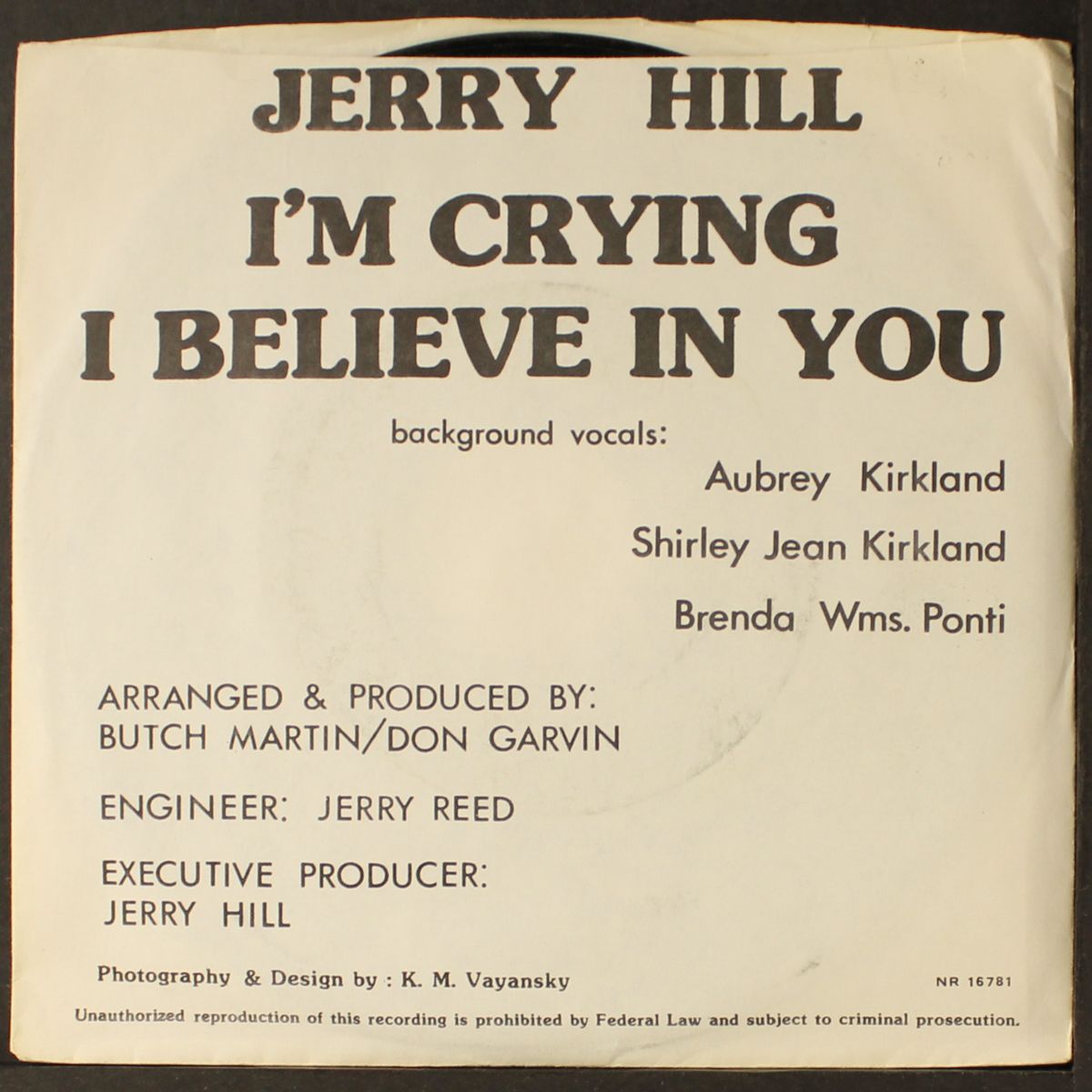 i'm crying / i believe in you by JERRY HILL