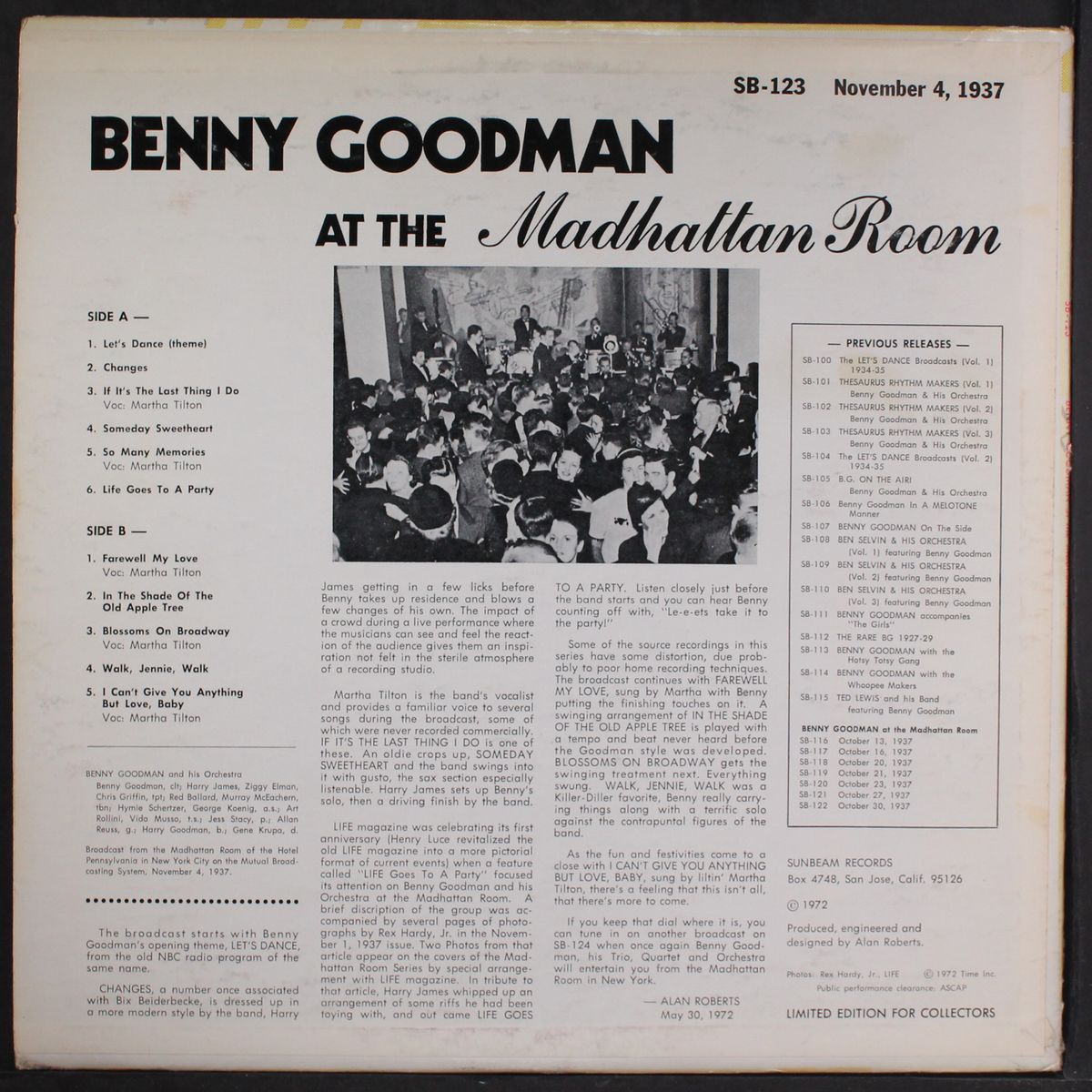 at the madhattan room nov. 4 1937 by BENNY GOODMAN