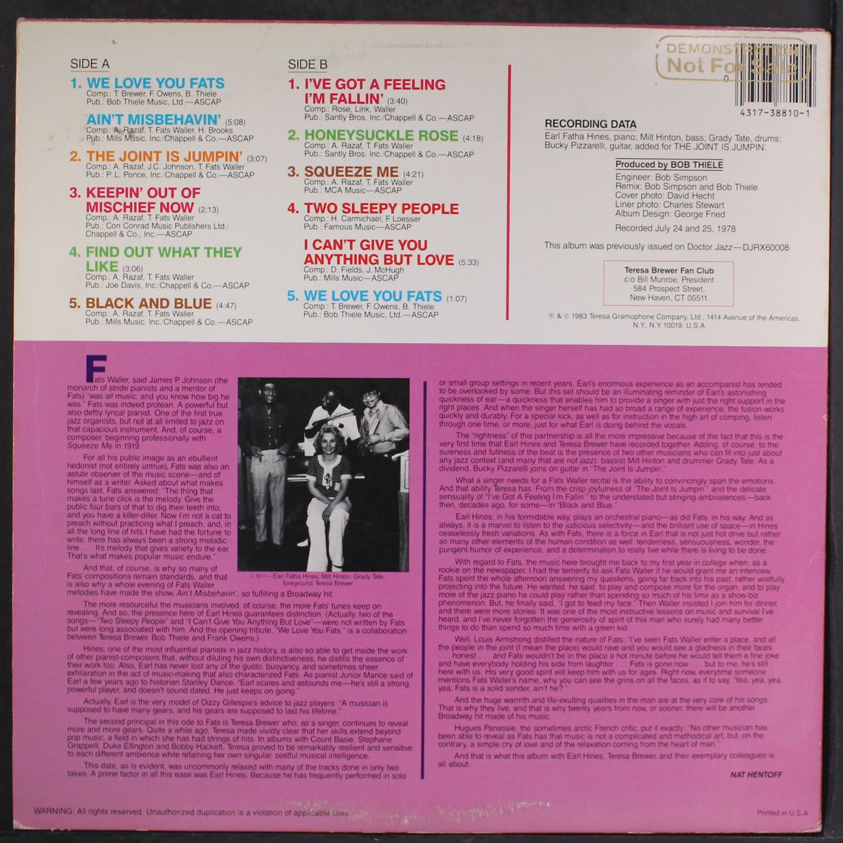 we love you fats by TERESA BREWER / EARL FATHA HINES