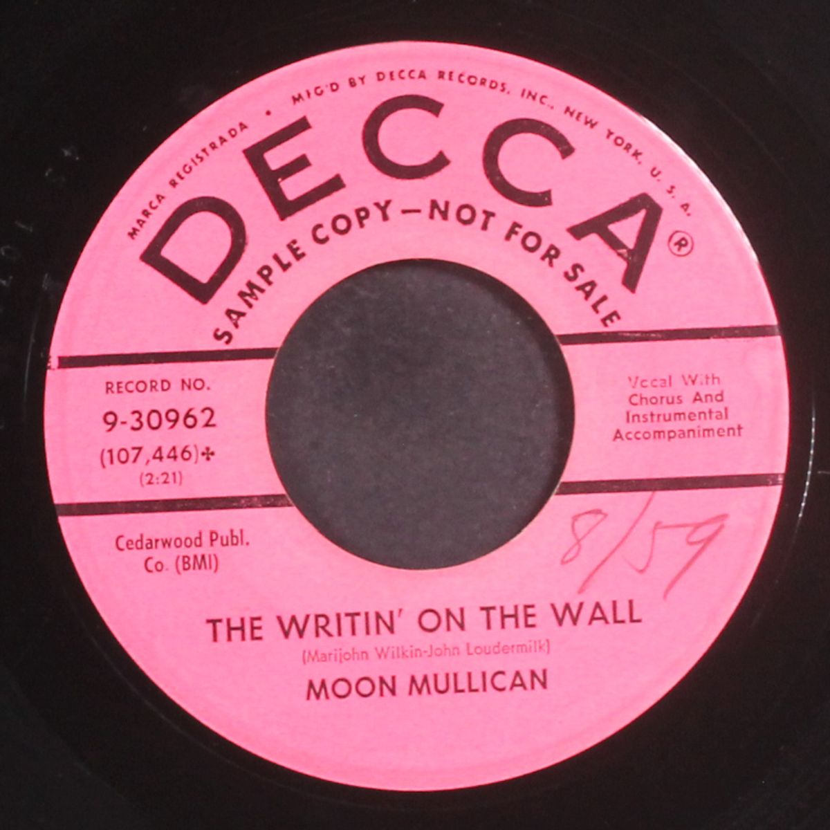 cush cush ky-yay / the writin' on the wall by MOON MULLICAN