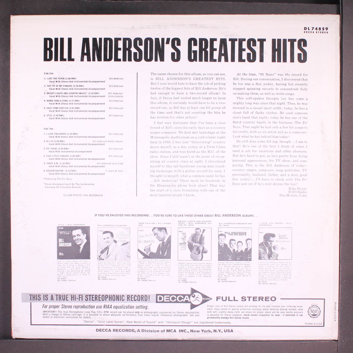 greatest hits by BILL ANDERSON