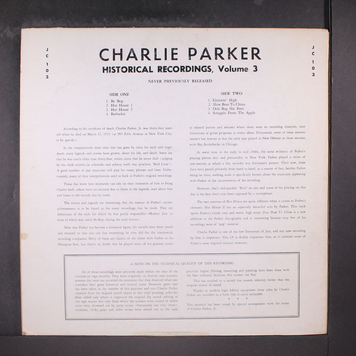 historical recordings, vol. 3 by CHARLIE PARKER