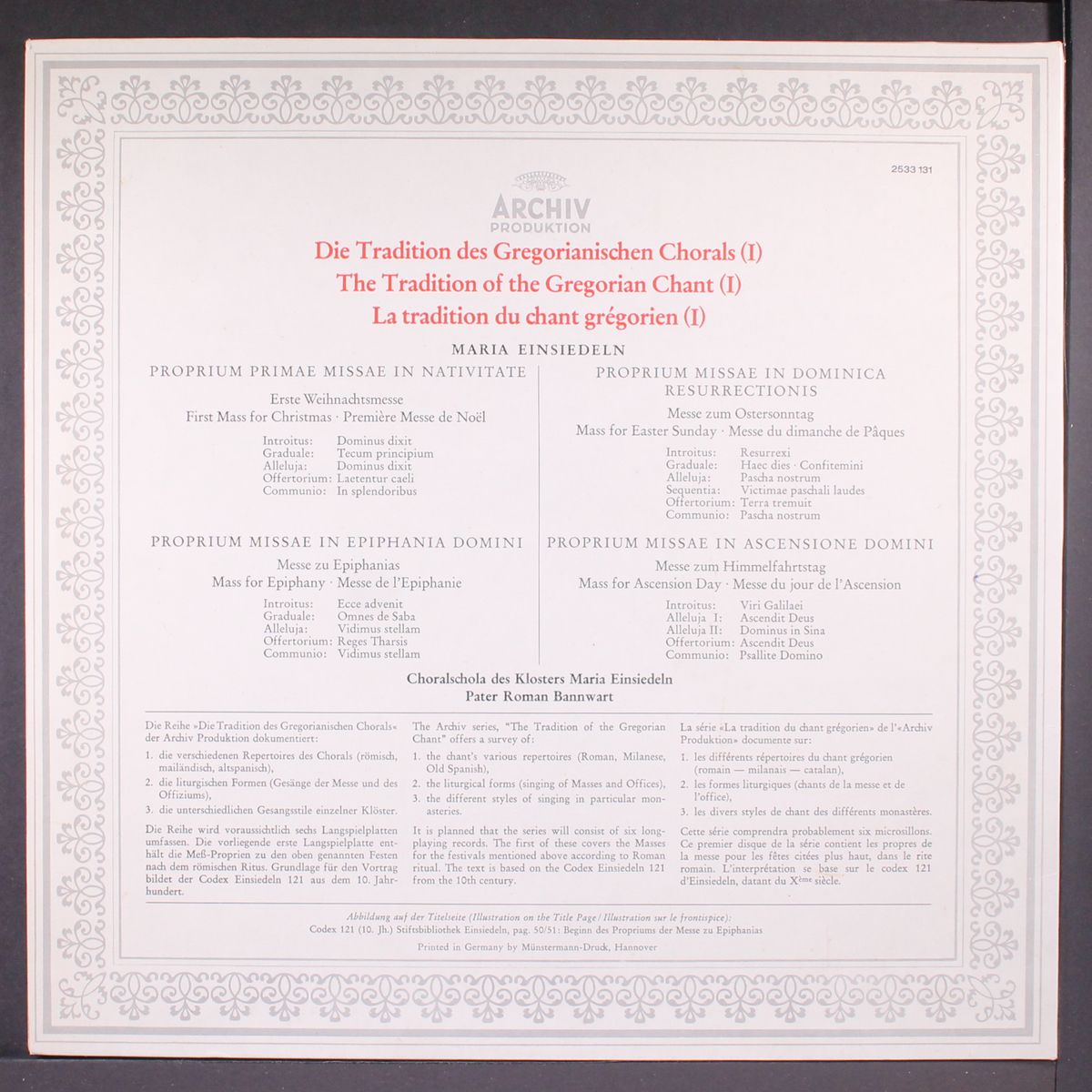 the tradition of the gregorian chant, vol. 1 by MARIA EINSIEDELN BENEDICTINE MONASTERY