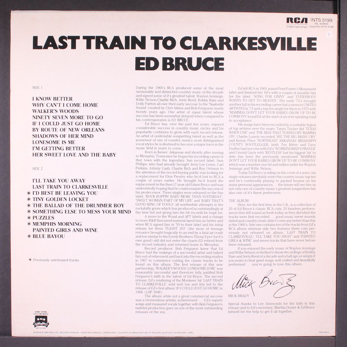 last train to clarkesville by ED BRUCE