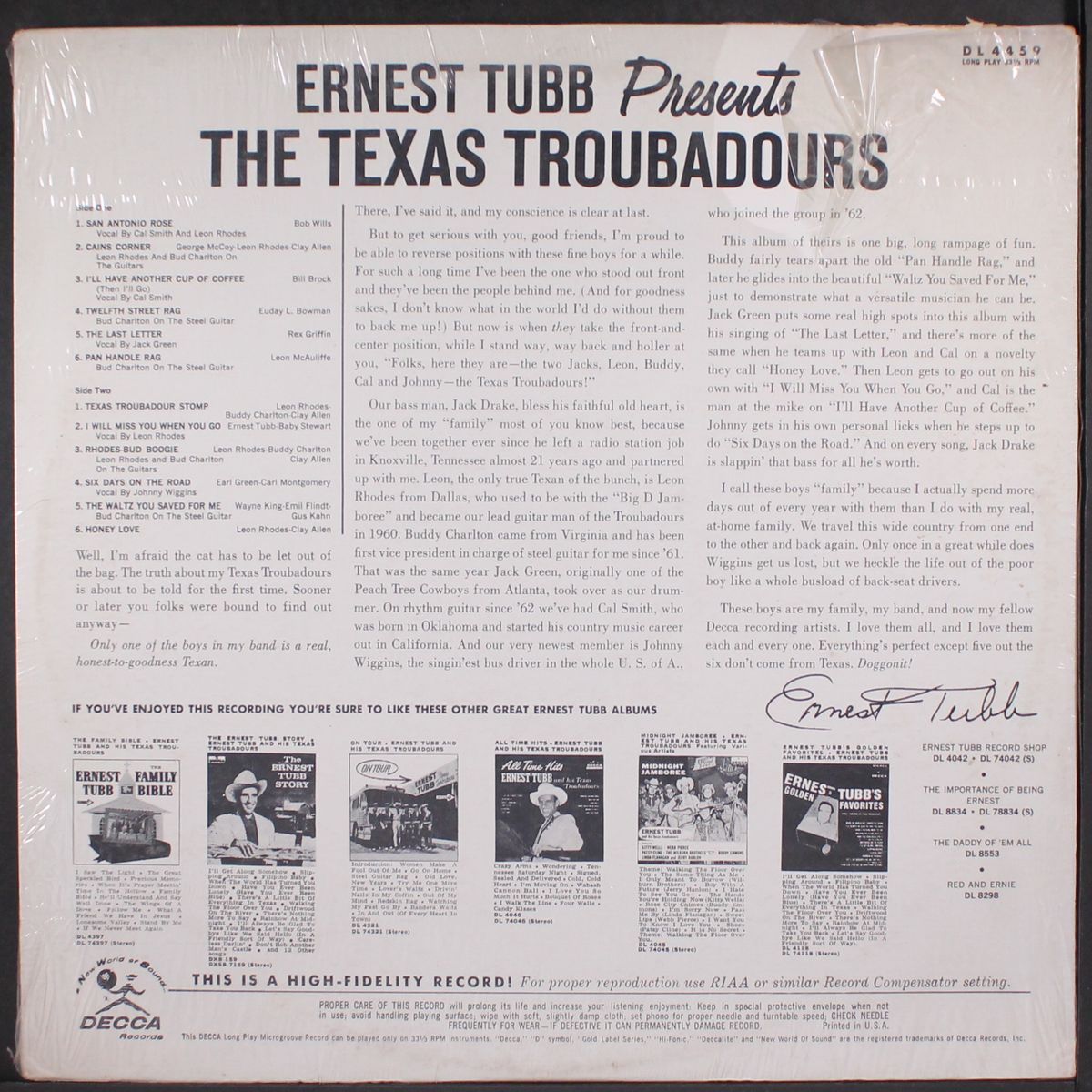 ernest tubb presents by TEXAS TROUBADORS