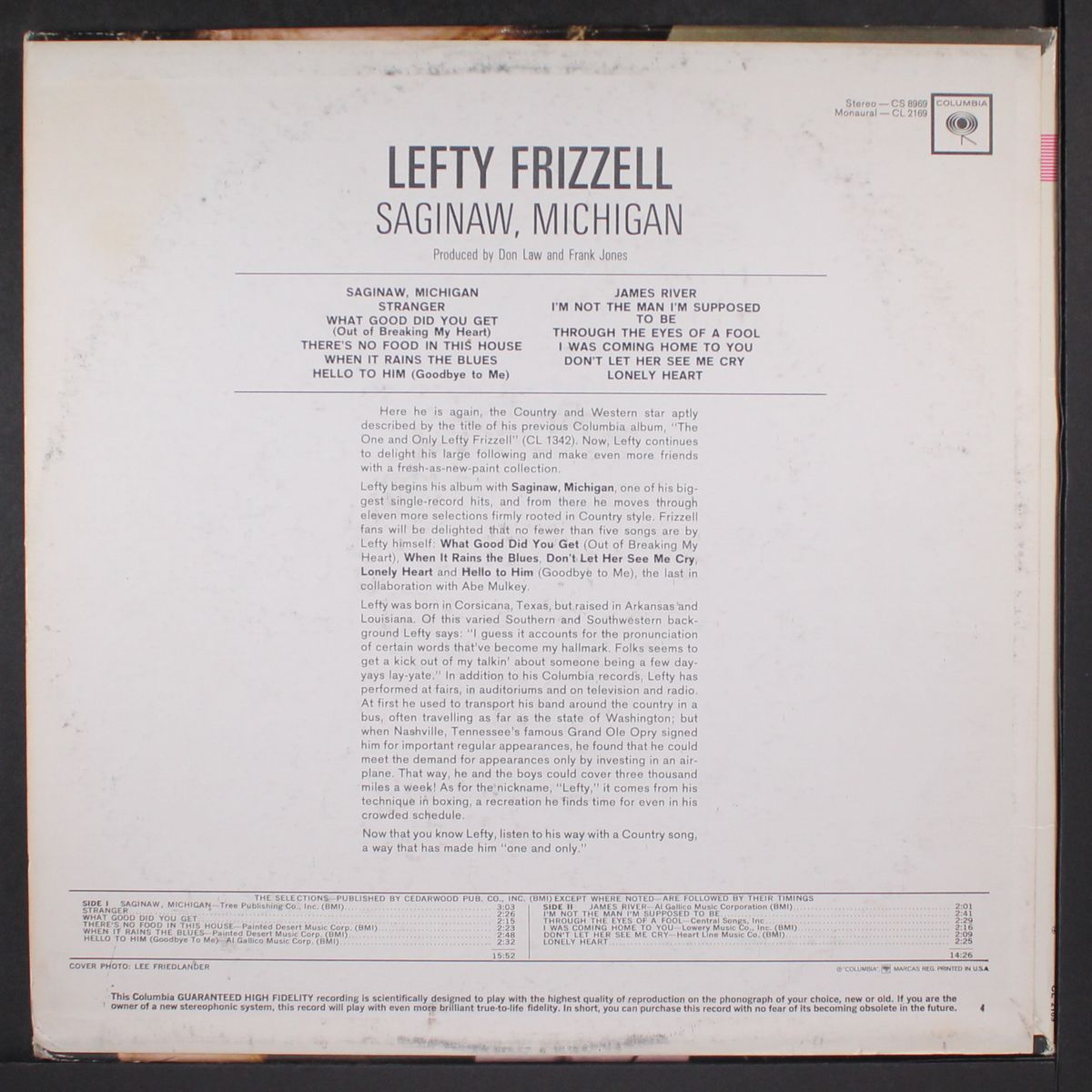 saginaw michigan by LEFTY FRIZZELL