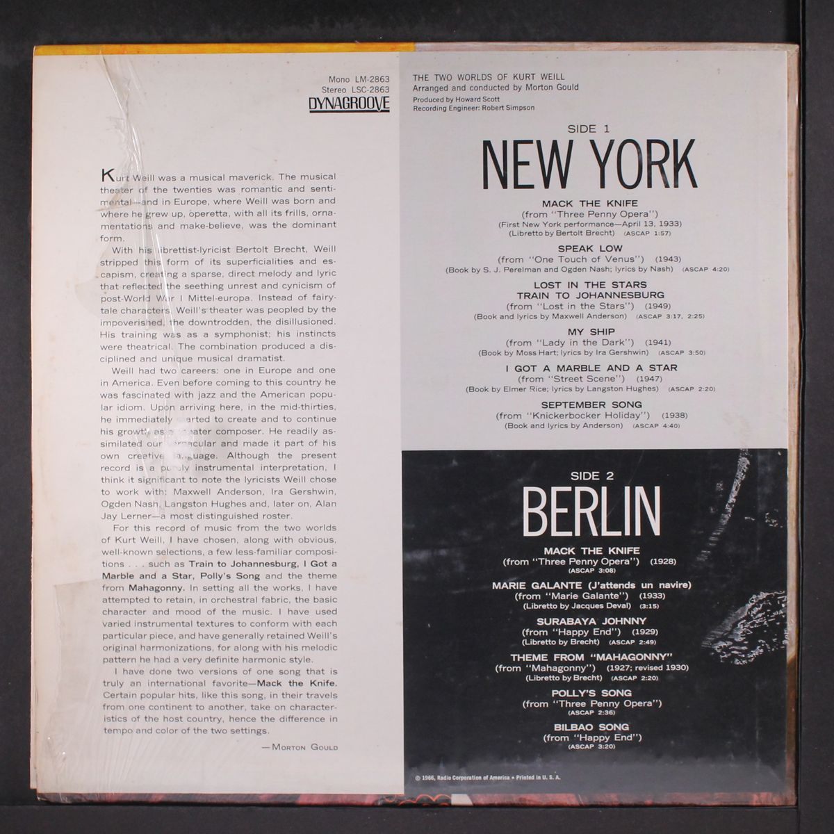 the two worlds of kurt weill by MORTON GOULD