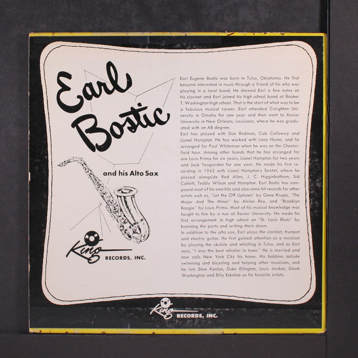 and his alto sax by EARL BOSTIC