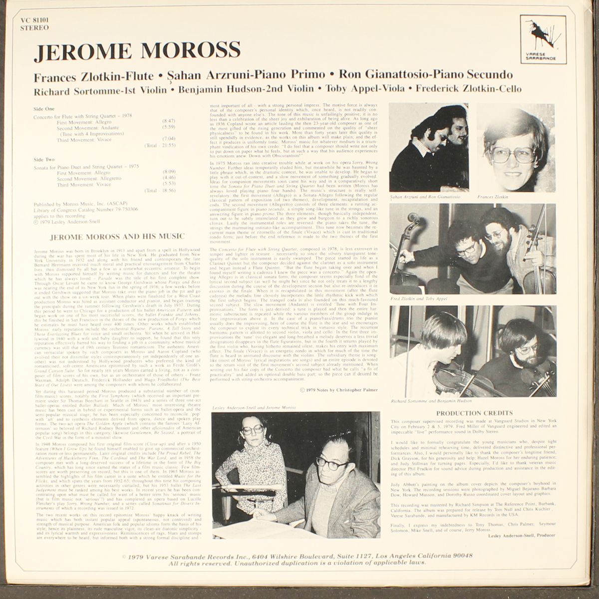 concerto for flute / sonata for piano duet & string quartet by JEROME MOROSS