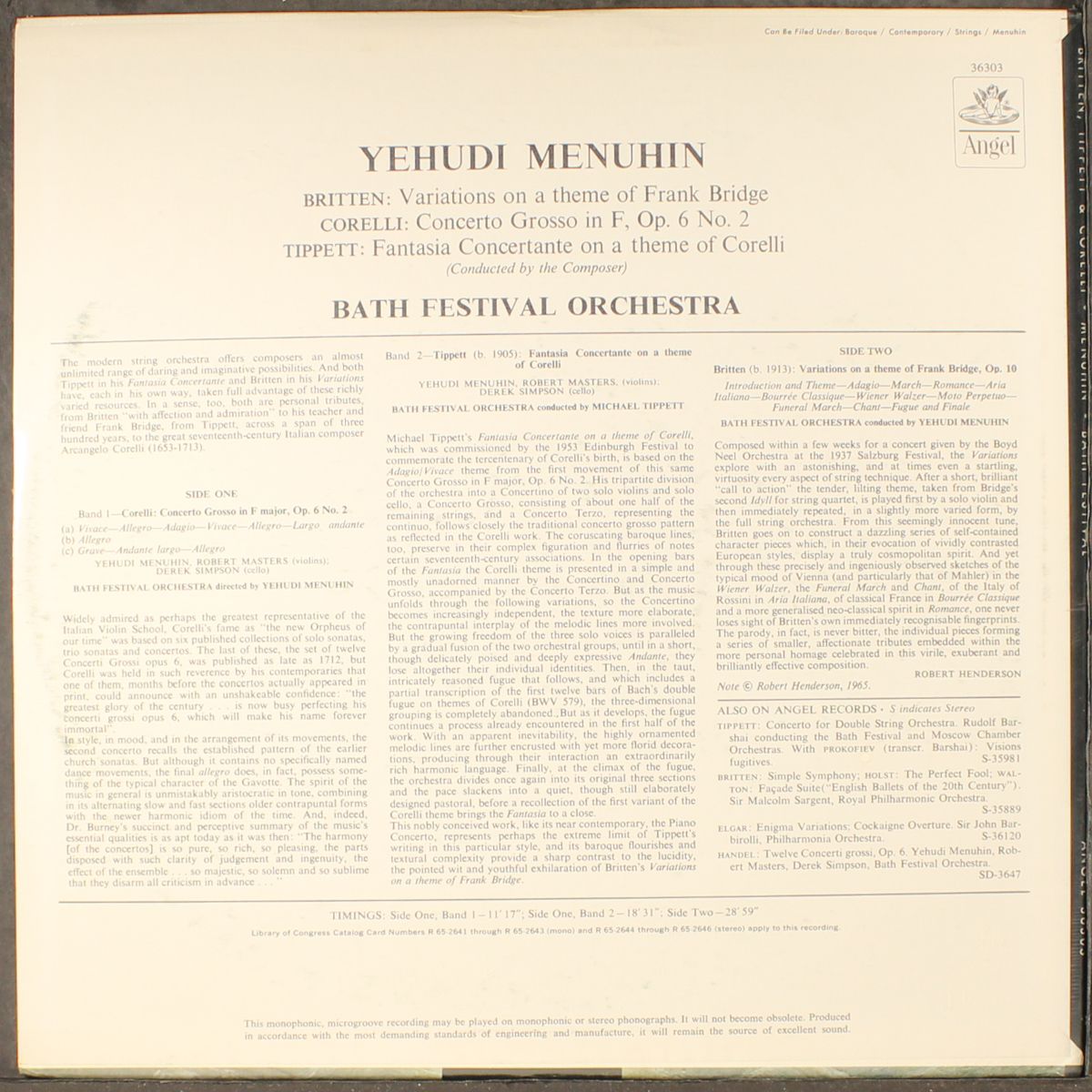 britten, tippett & corelli by YEHUDI MENUHIN