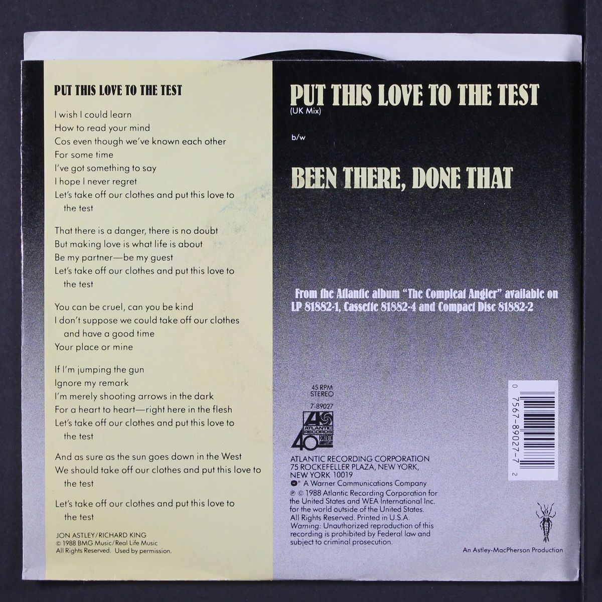 put this love to the test / been there, done that by JON ASTLEY