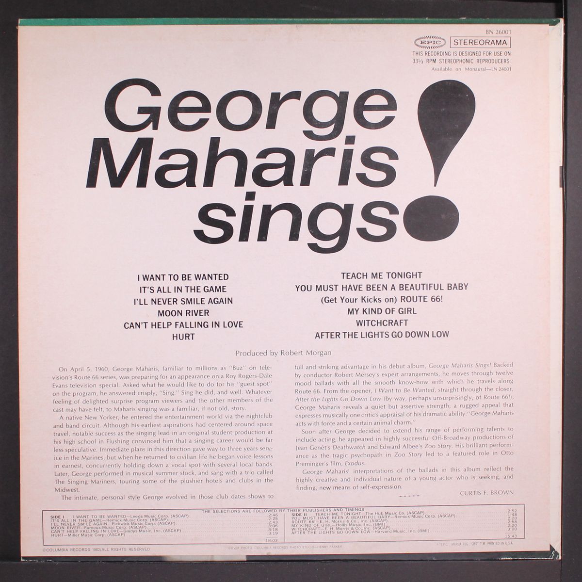 sings! by GEORGE MAHARIS