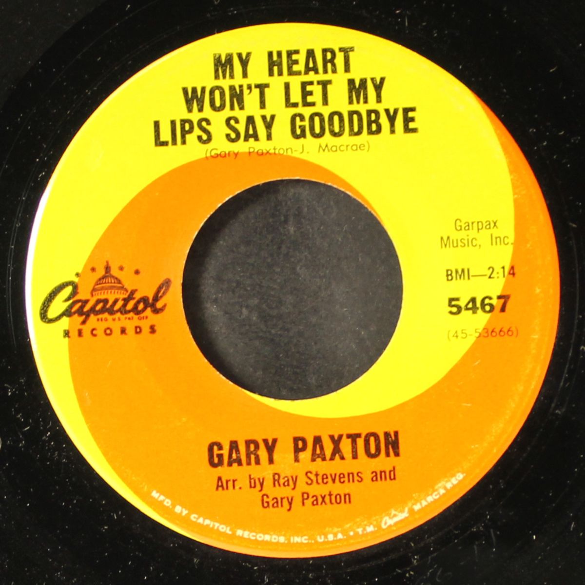 it's my way / my heart won't let my lips say goodbye by GARY PAXTON