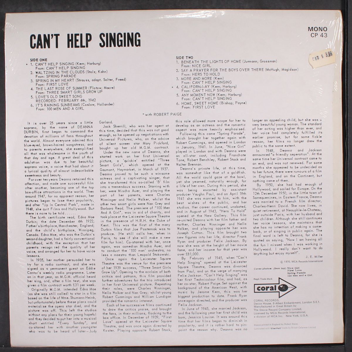 can't help singing by DEANNA DURBIN