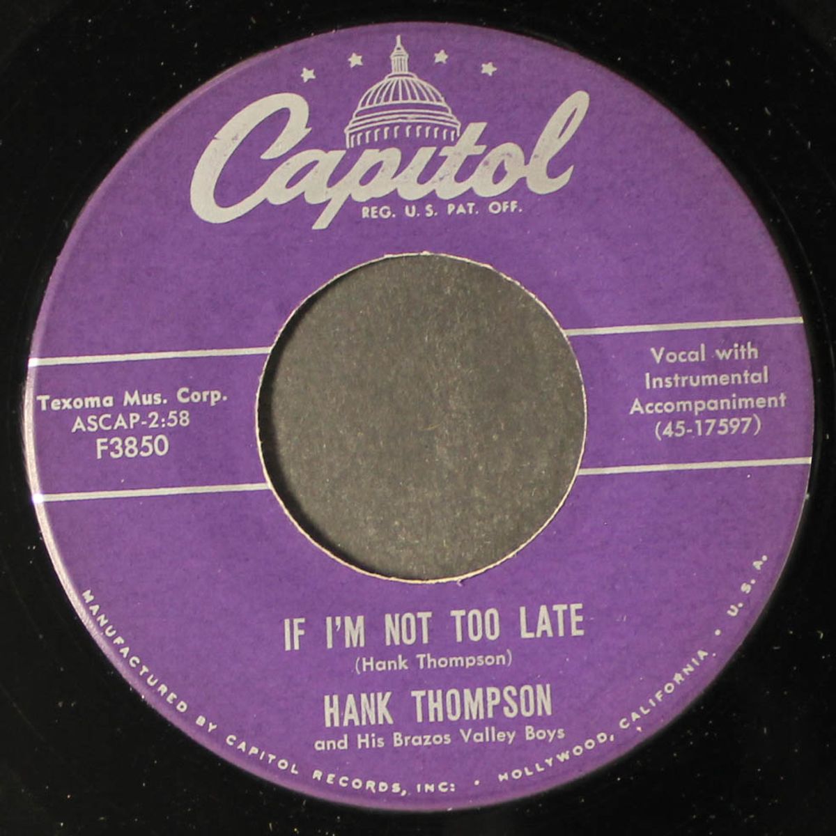 if i'm not too late / just an old flame by HANK THOMPSON