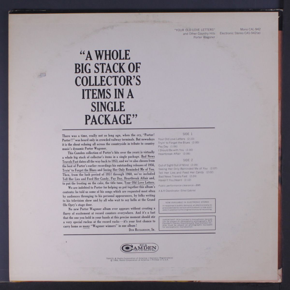 your old love letters by PORTER WAGONER