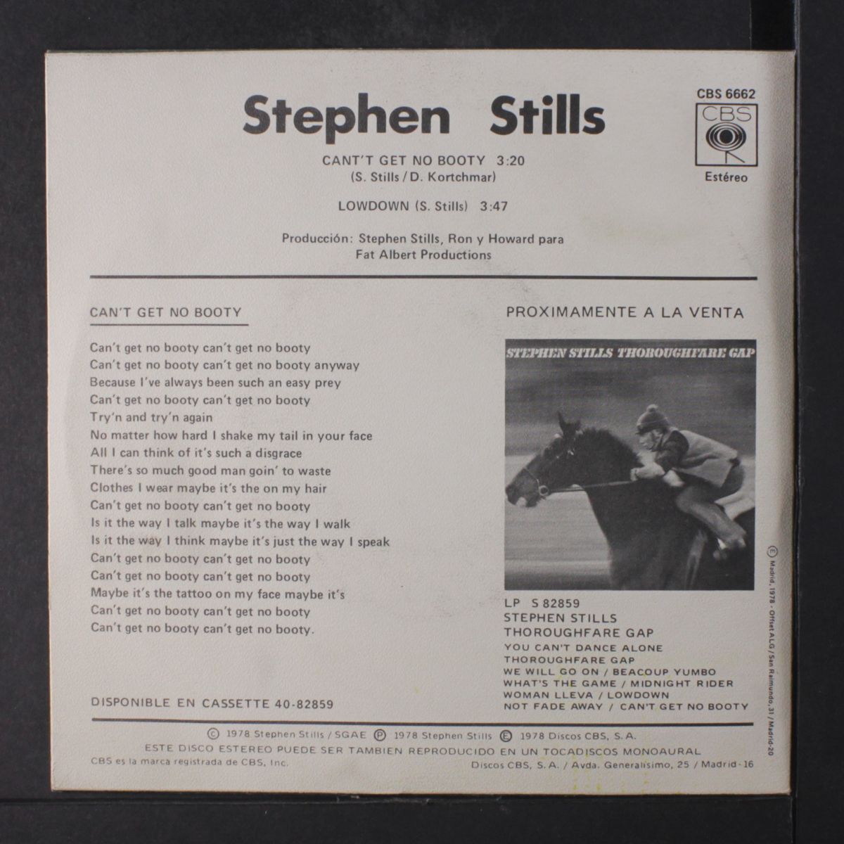 can't get no booty / lowdown by STEPHEN STILLS