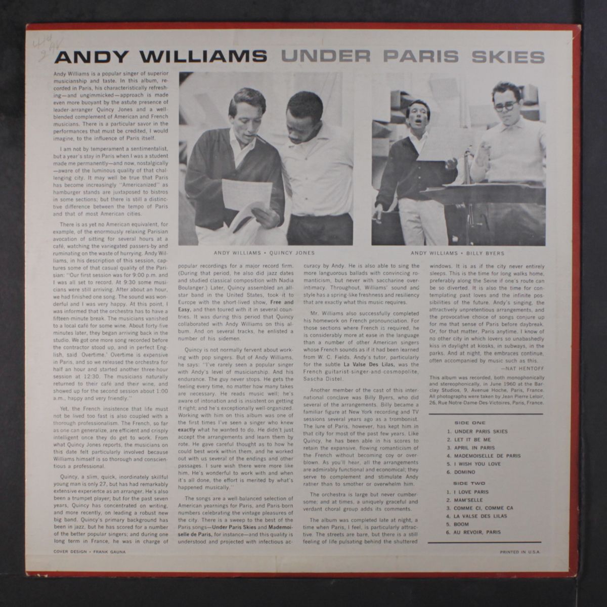under paris skies by ANDY WILLIAMS