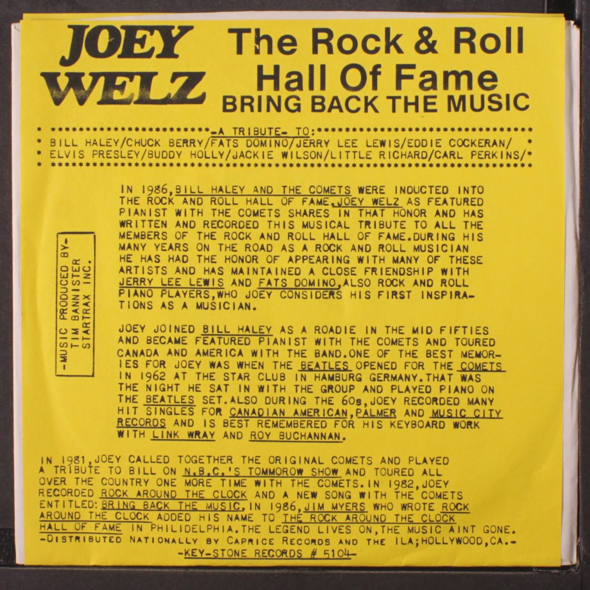 the rock and roll hall of fame / bring back the music by JOEY WELZ