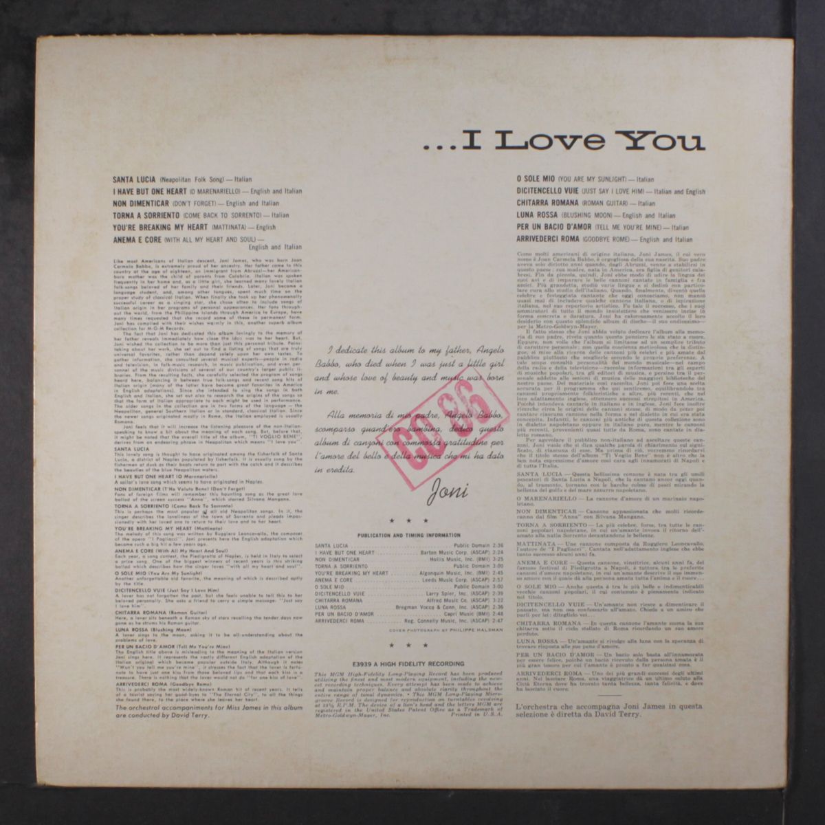 ti voglio bene (i love you) by JONI JAMES