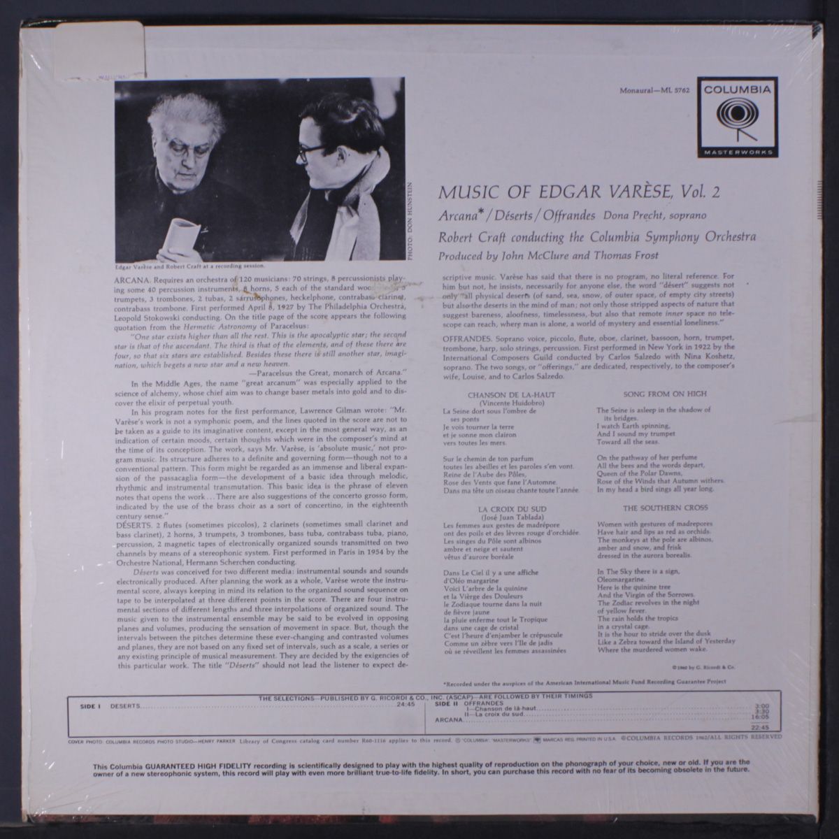 varese: arcana, deserts, offrandes by ROBERT CRAFT