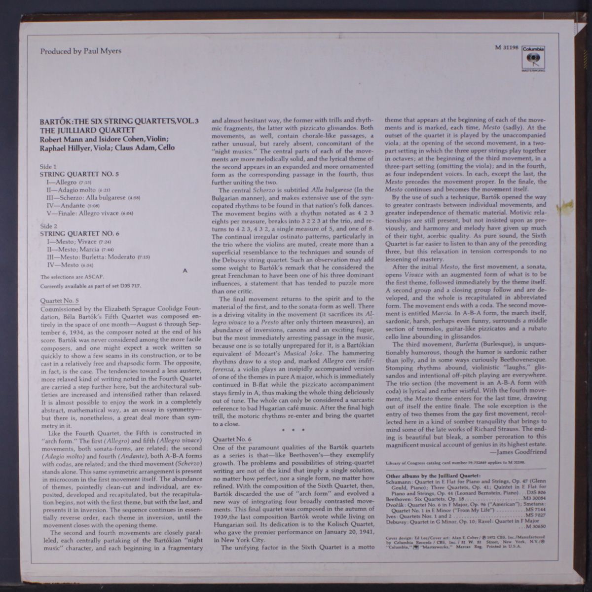 bartok: the six string quartets, vol. 3 by JUILLIARD QUARTET