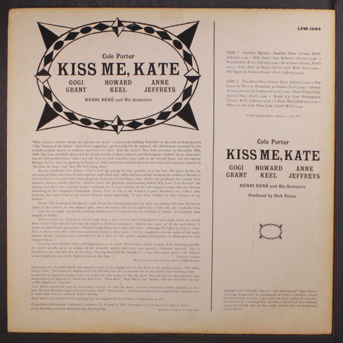 kiss me kate by GOGI GRANT, HOWARD KEEL / ANNE JEFFREYSQ