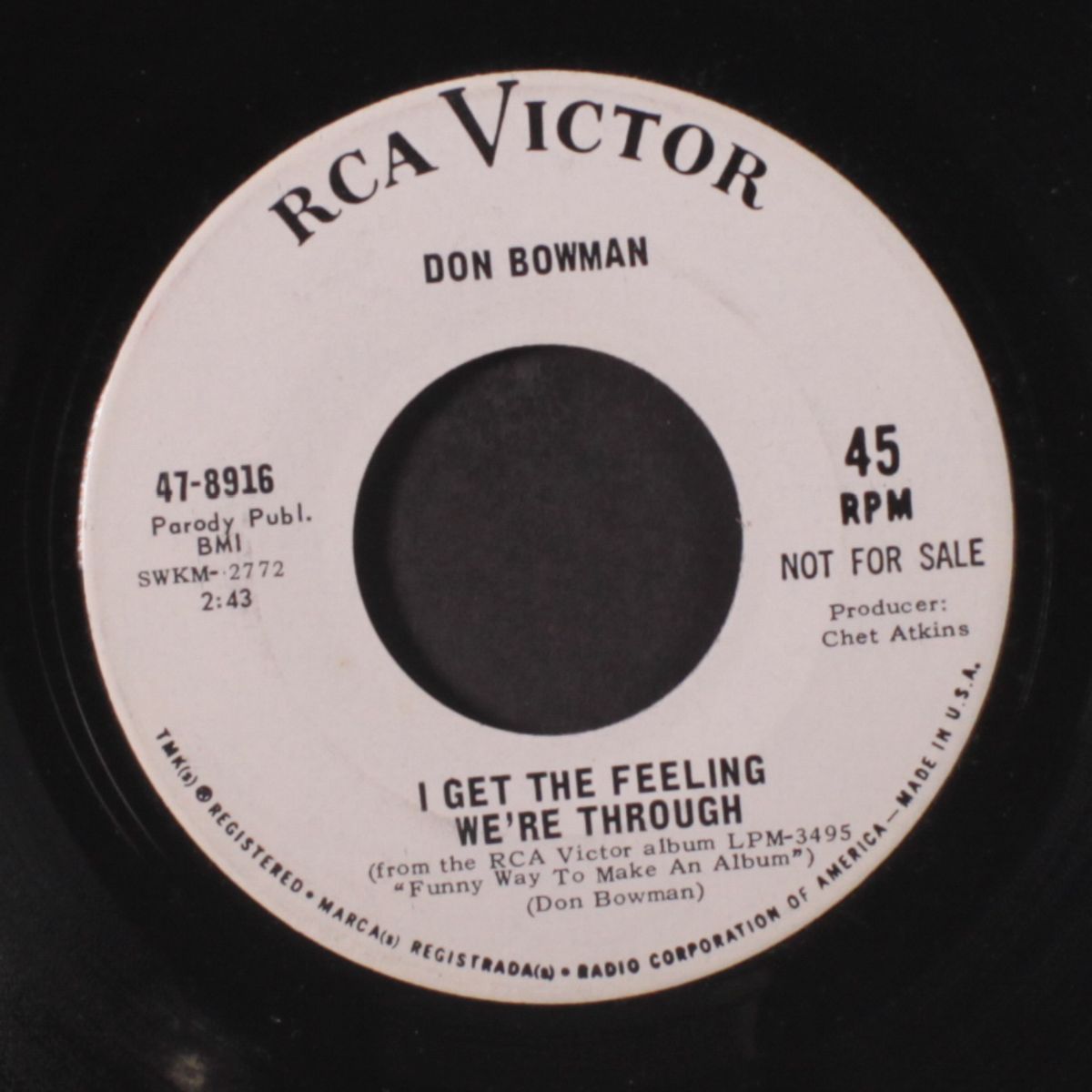 the all american boy / i get the feeling we're through by DON BOWMAN