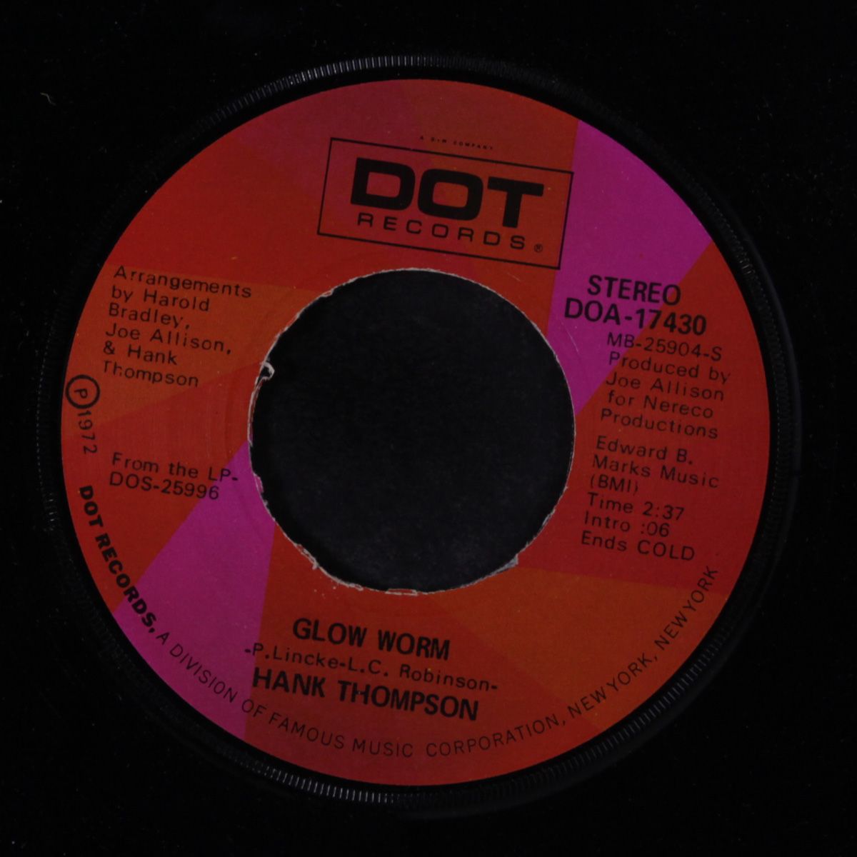 glow worm / you're nobody till somebody loves you by HANK THOMPSON