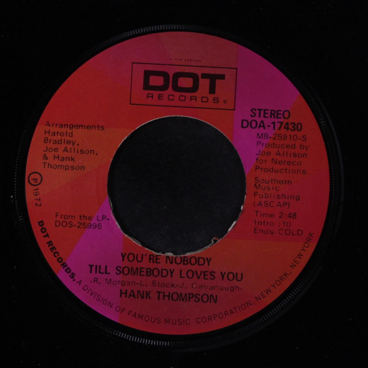 glow worm / you're nobody till somebody loves you by HANK THOMPSON