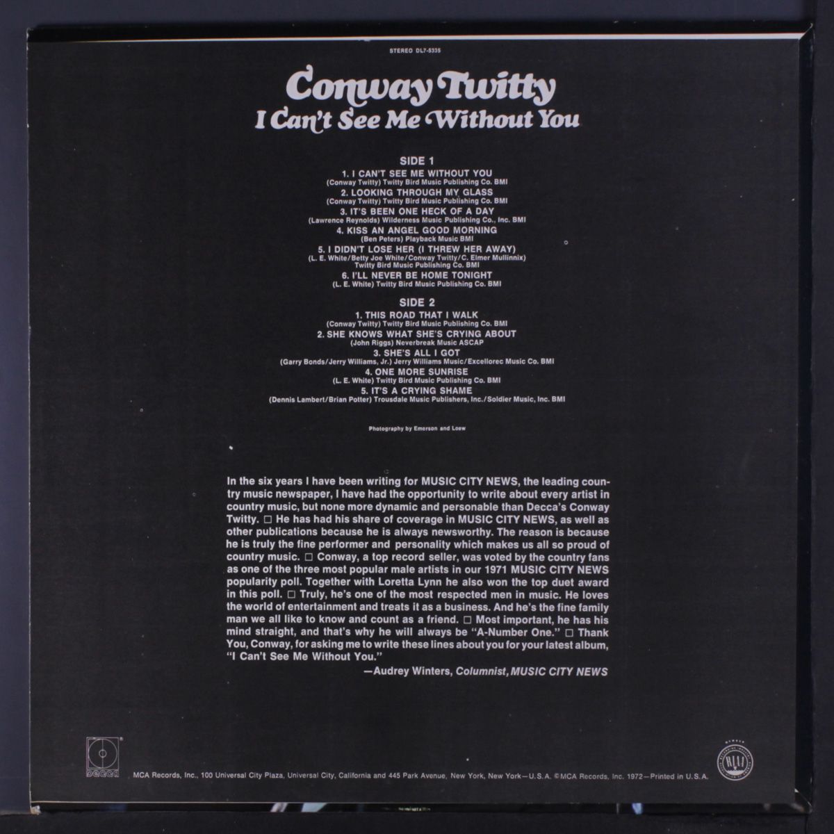 i can't see me without you by CONWAY TWITTY