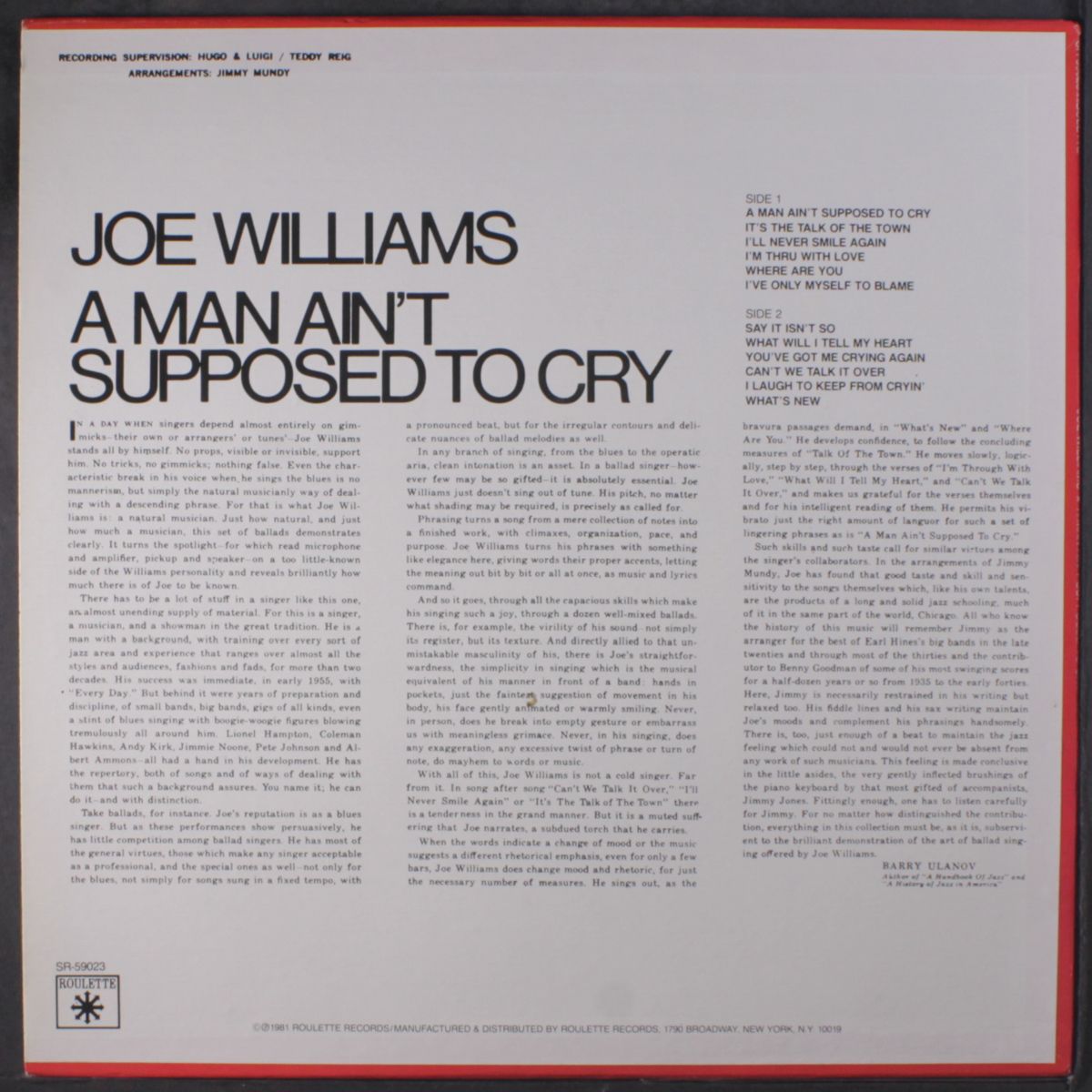 a man ain't supposed to cry by JOE WILLIAMS