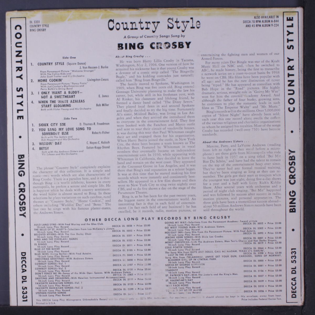 country style by BING CROSBY