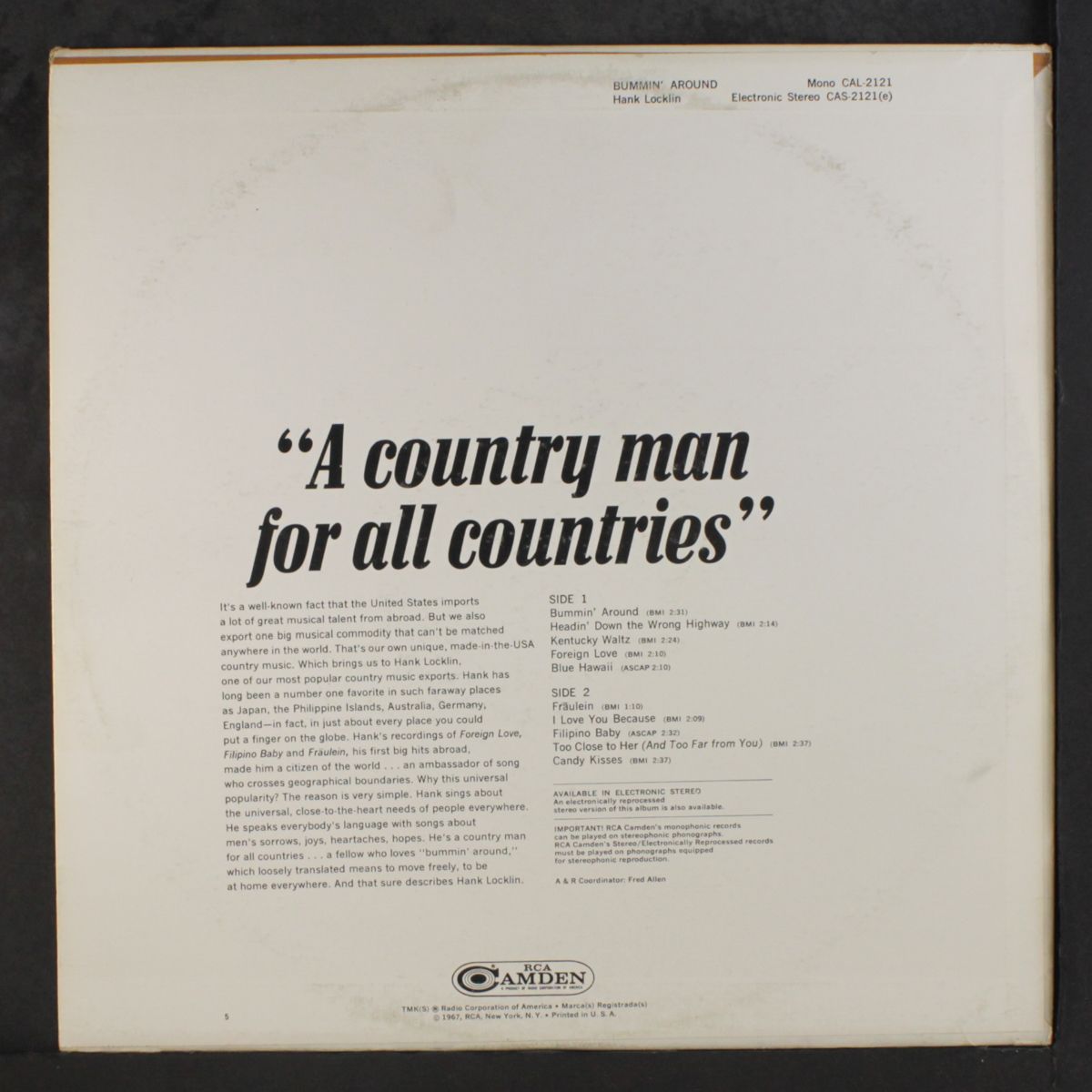 bummin' around by HANK LOCKLIN