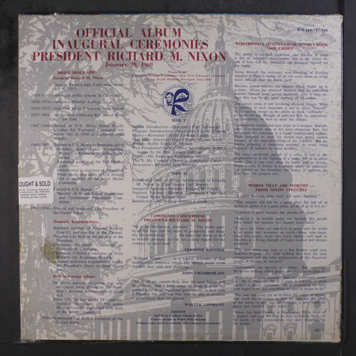commemorative edition inaugural address by RICHARD M. NIXON