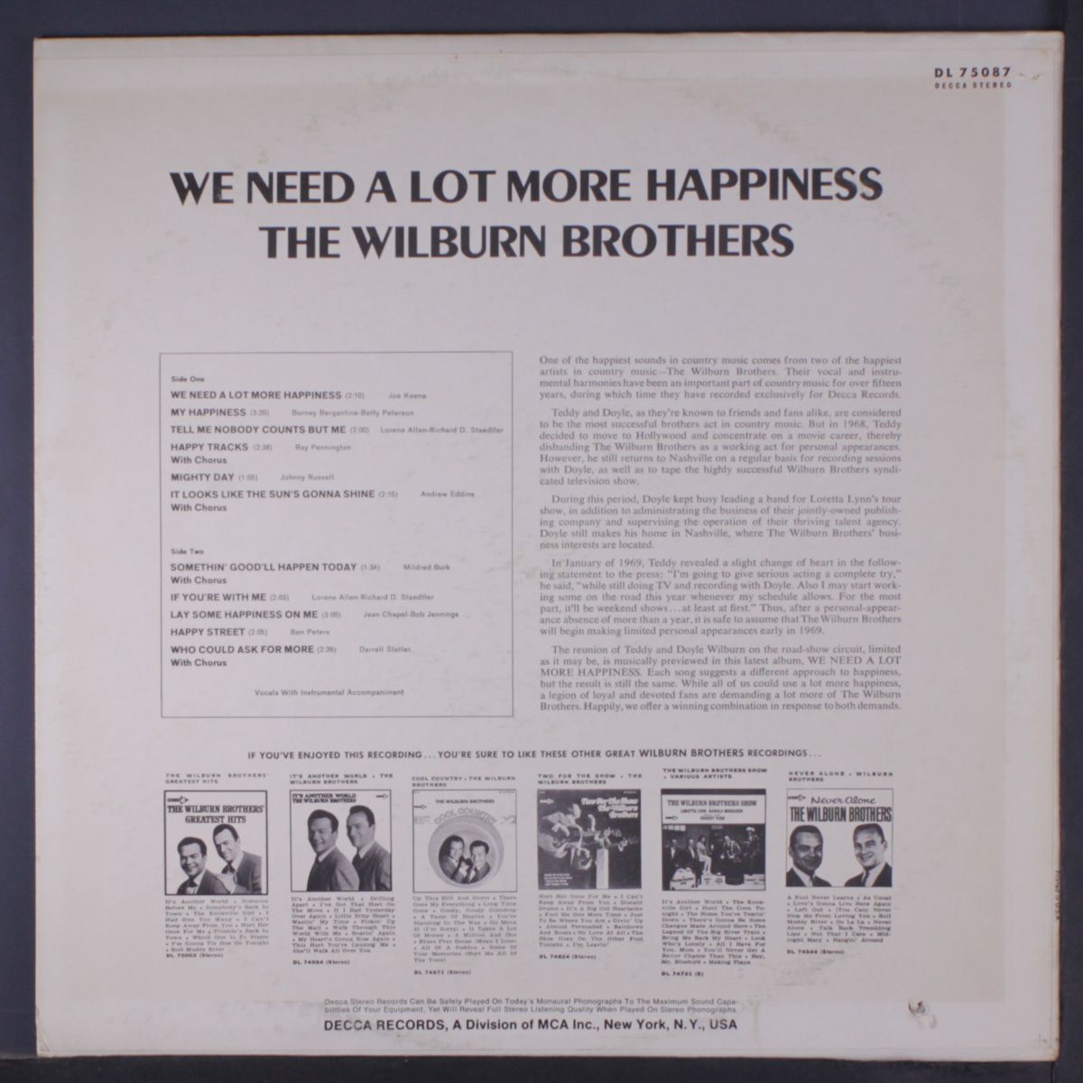 we need a lot more happiness by WILBURN BROTHERS