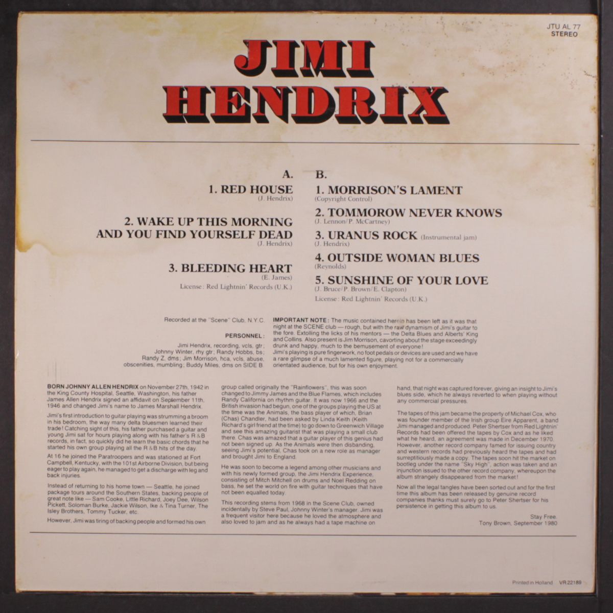woke up this morning and found myself dead by JIMI HENDRIX