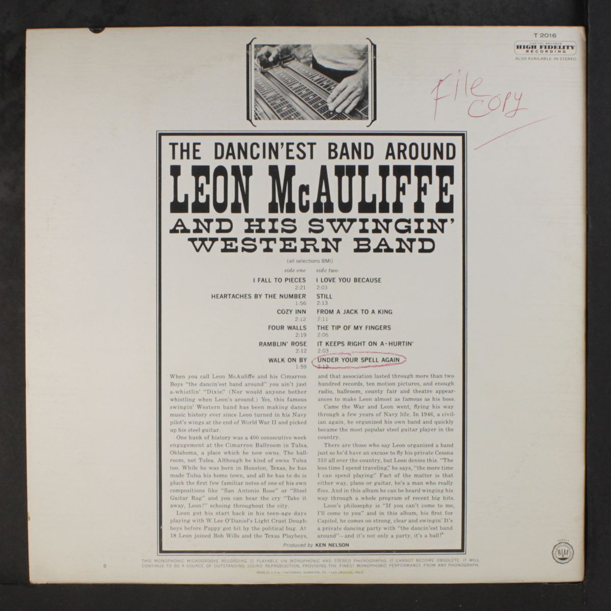 the dancin'est band around by LEON MCAULIFFE