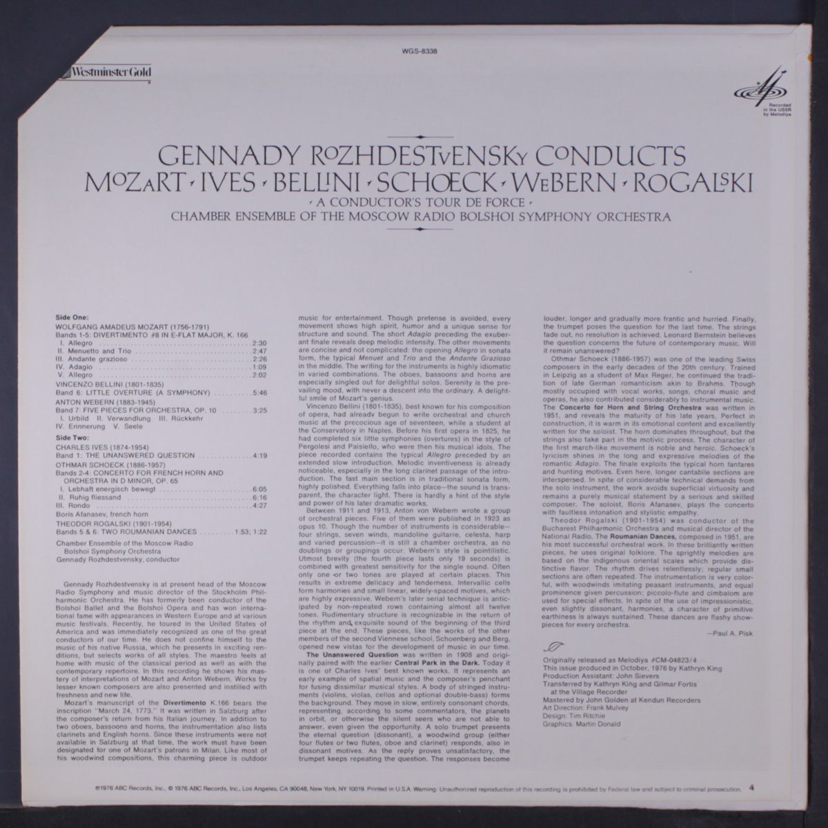 conducts mozart, ives, bellini, schoeck, webern, rogalski by GENNADY ROZHDESTVENSKY