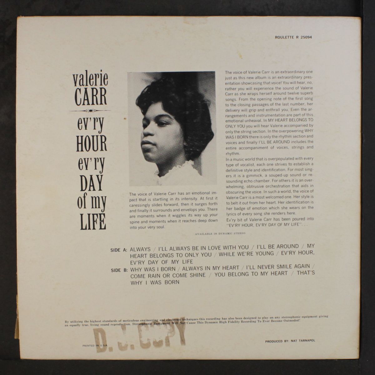 ev'ry hour ev'ry day of my life by VALERIE CARR