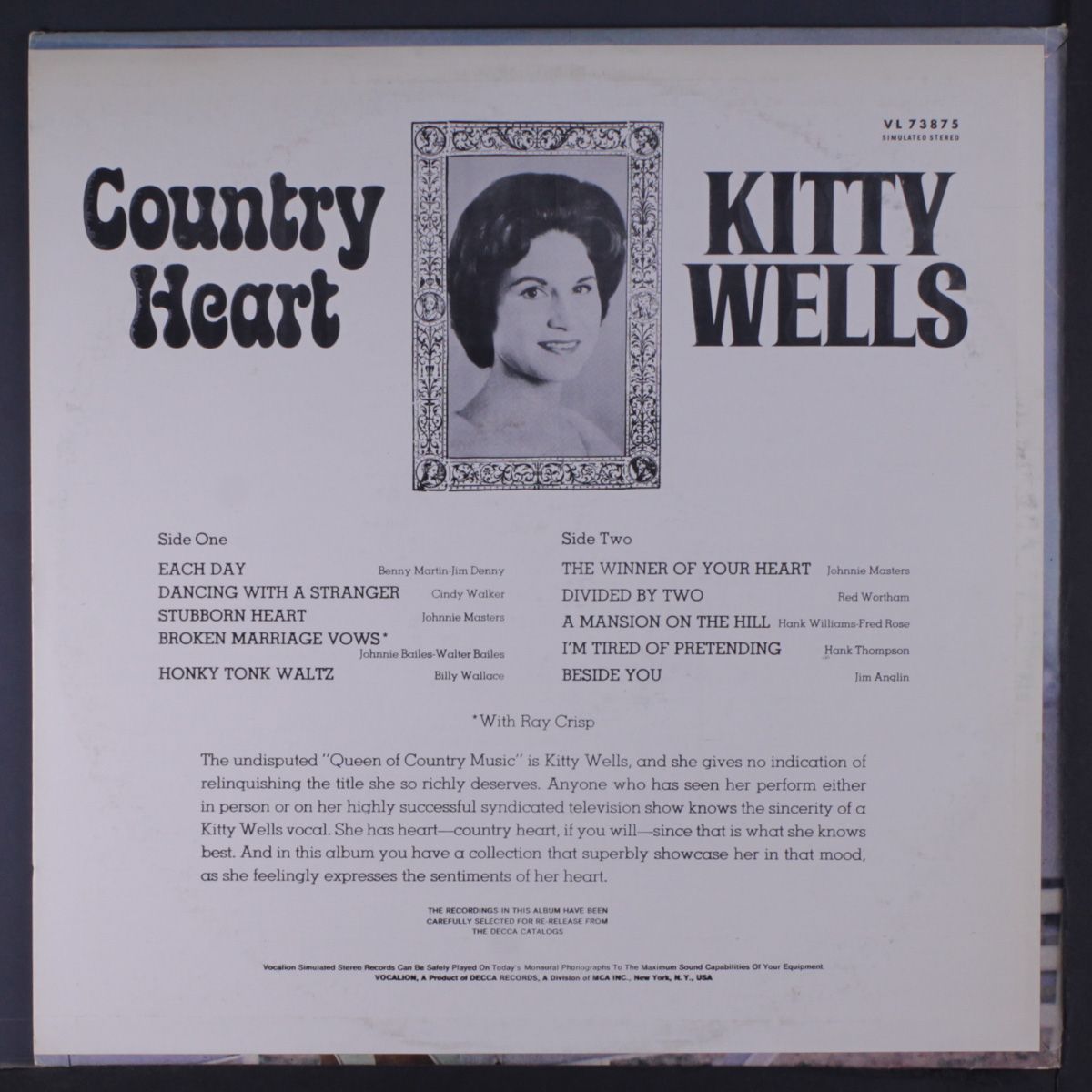 country heart by KITTY WELLS