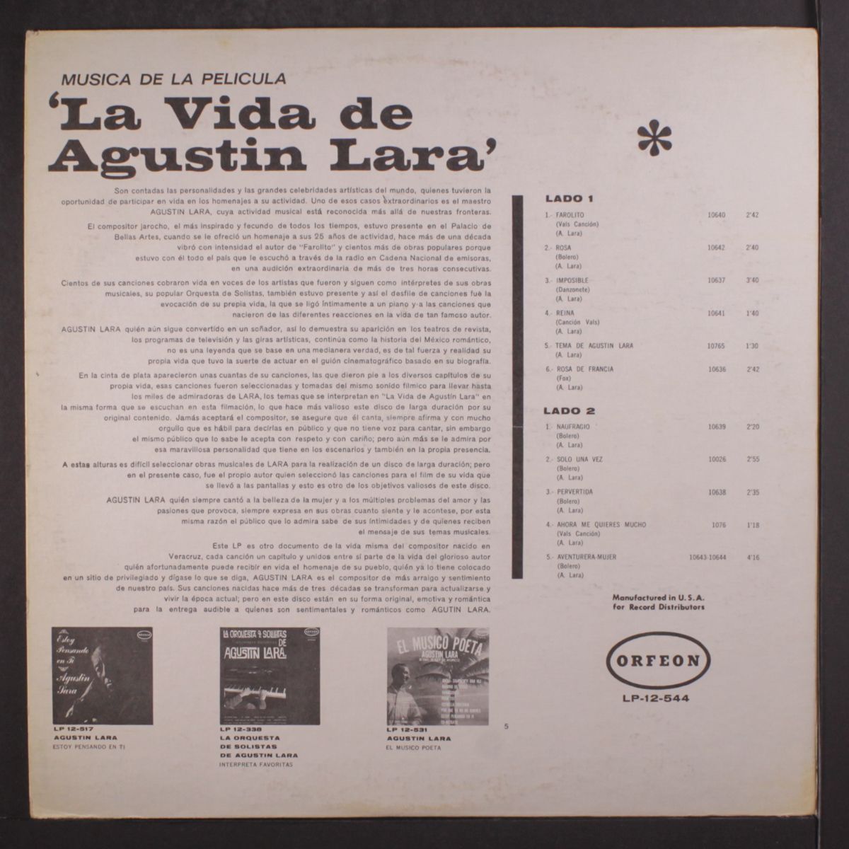 la vida de agustin lara by AGUSTIN LARA