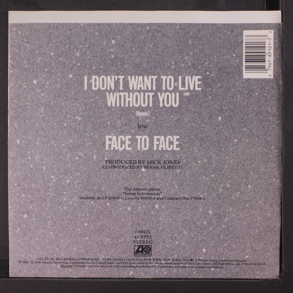 face to face / i don't want to live without you by FOREIGNER