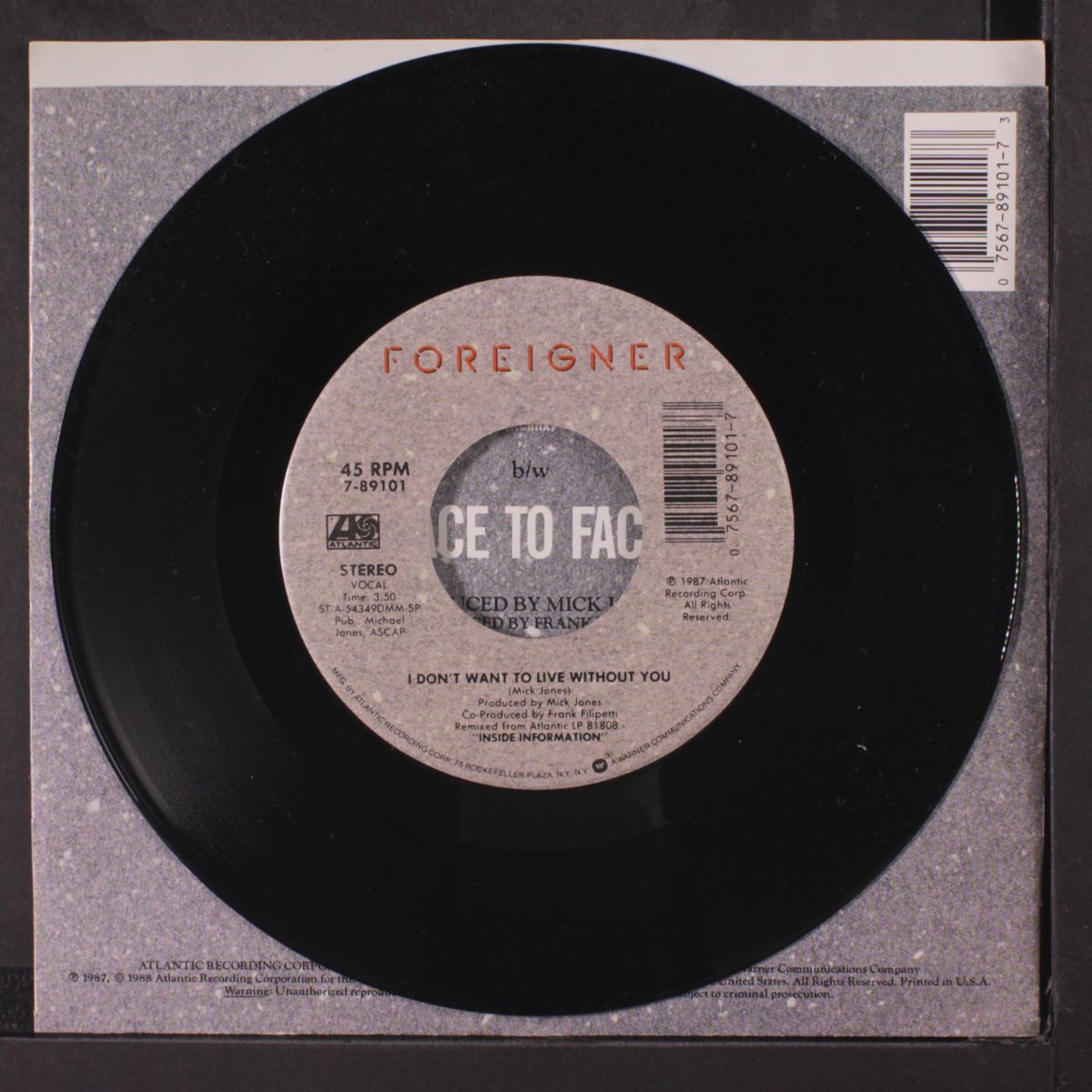 face to face / i don't want to live without you by FOREIGNER