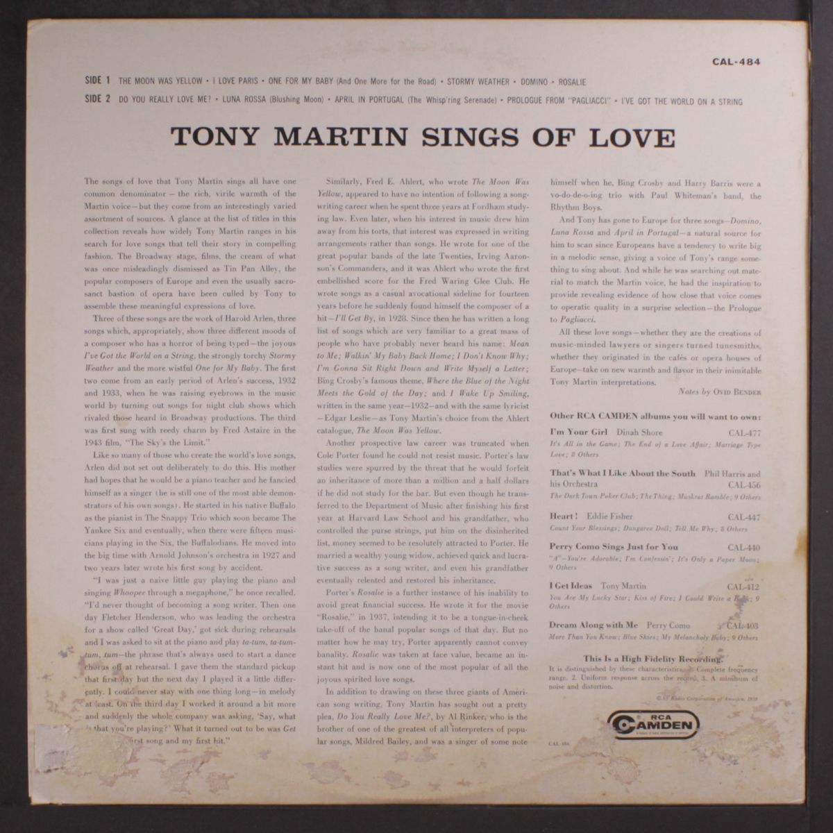 sings of love by TONY MARTIN