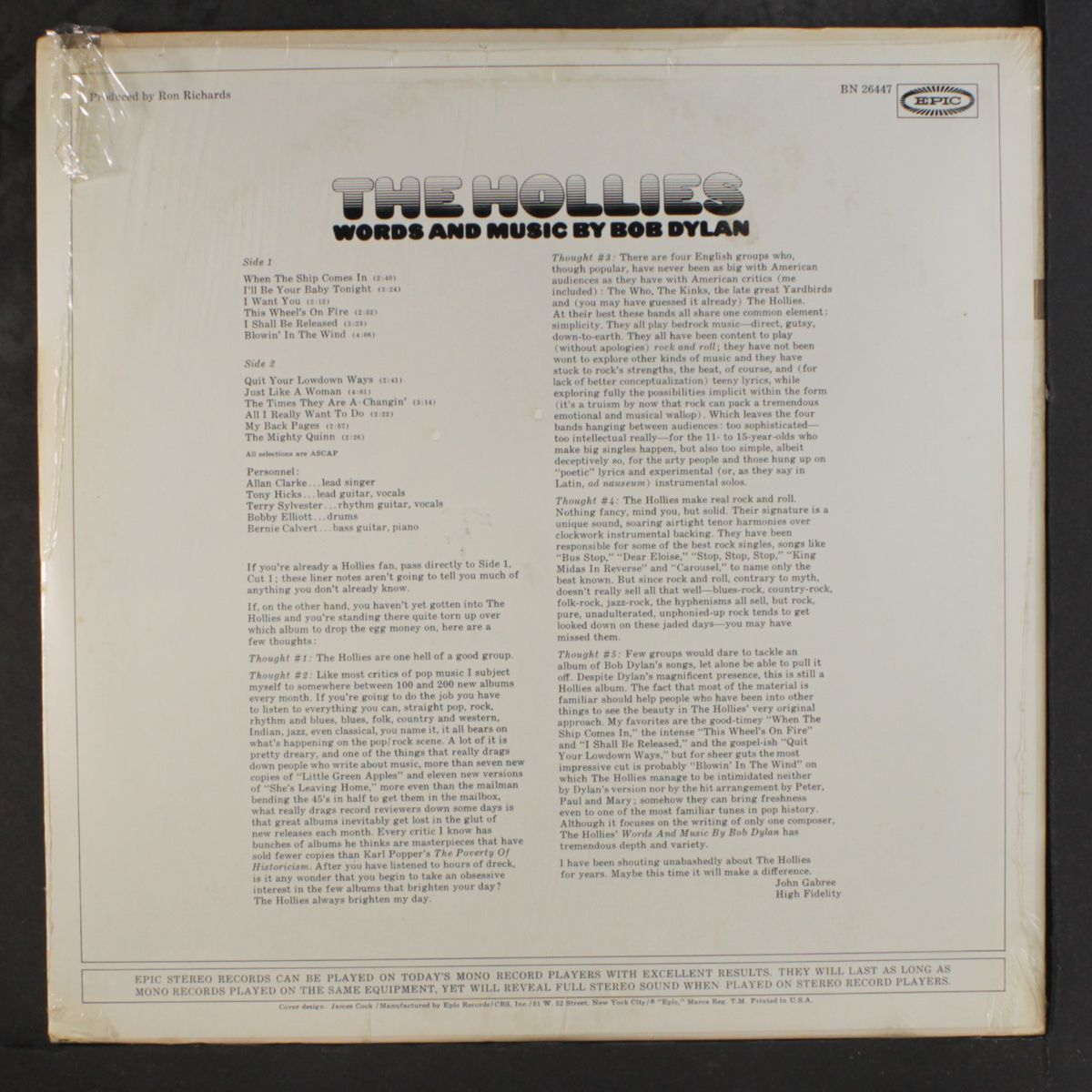 words and music by bob dylan by HOLLIES