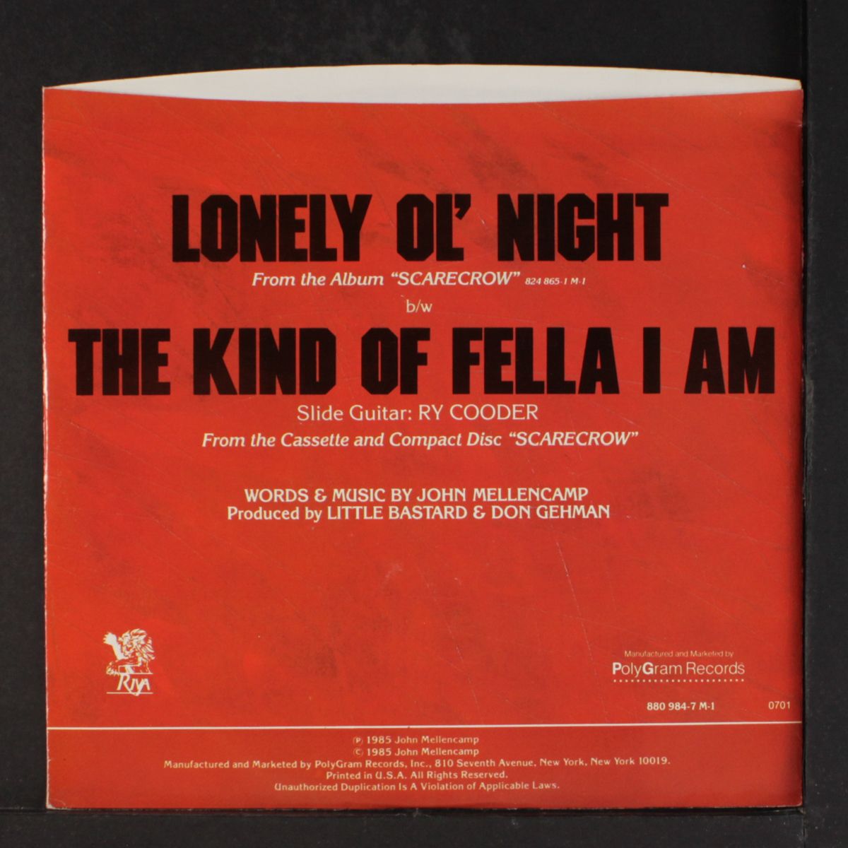 lonely ol' night / same by JOHN COUGAR MELLENCAMP