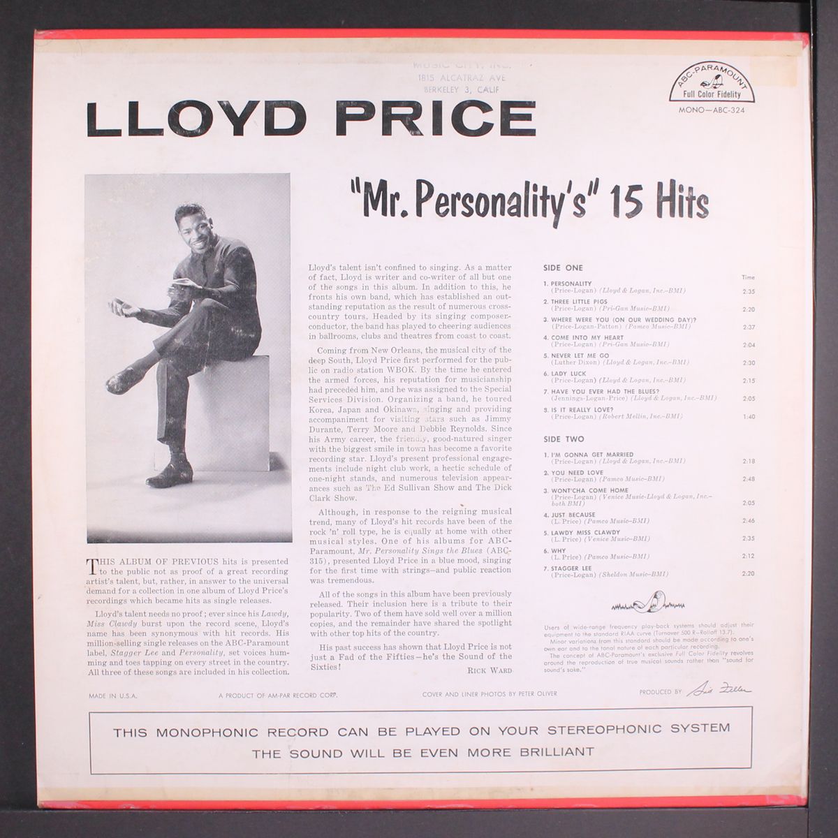 mr. personality's 15 hits by LLOYD PRICE