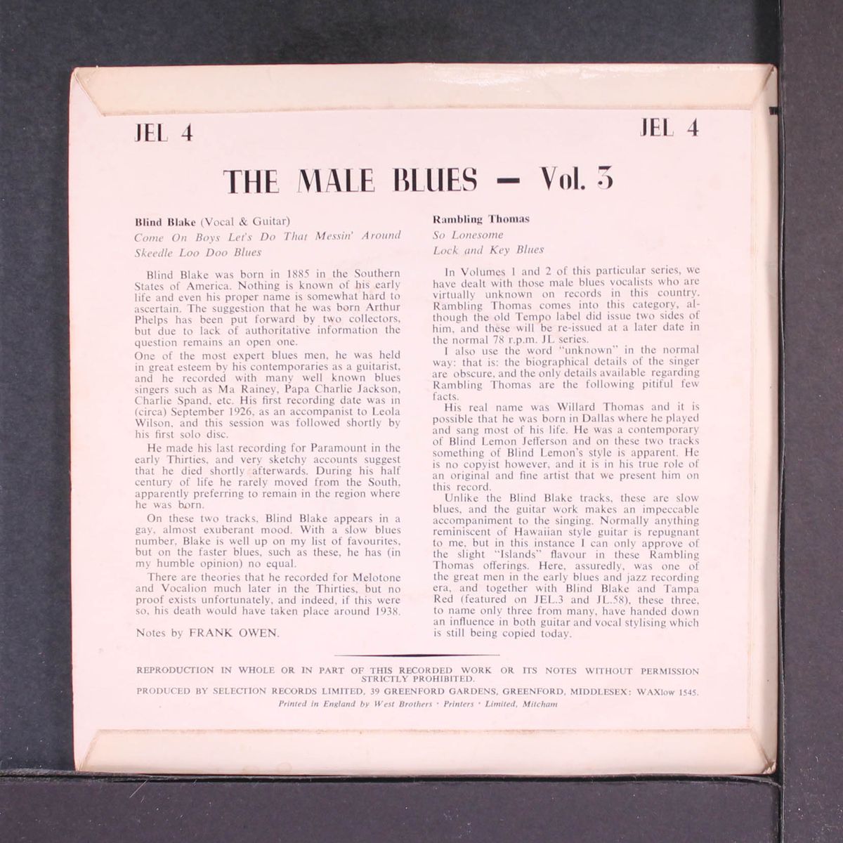 the male blues, vol. 3 by BLIND BLAKE / RAMBLIN' THOMAS