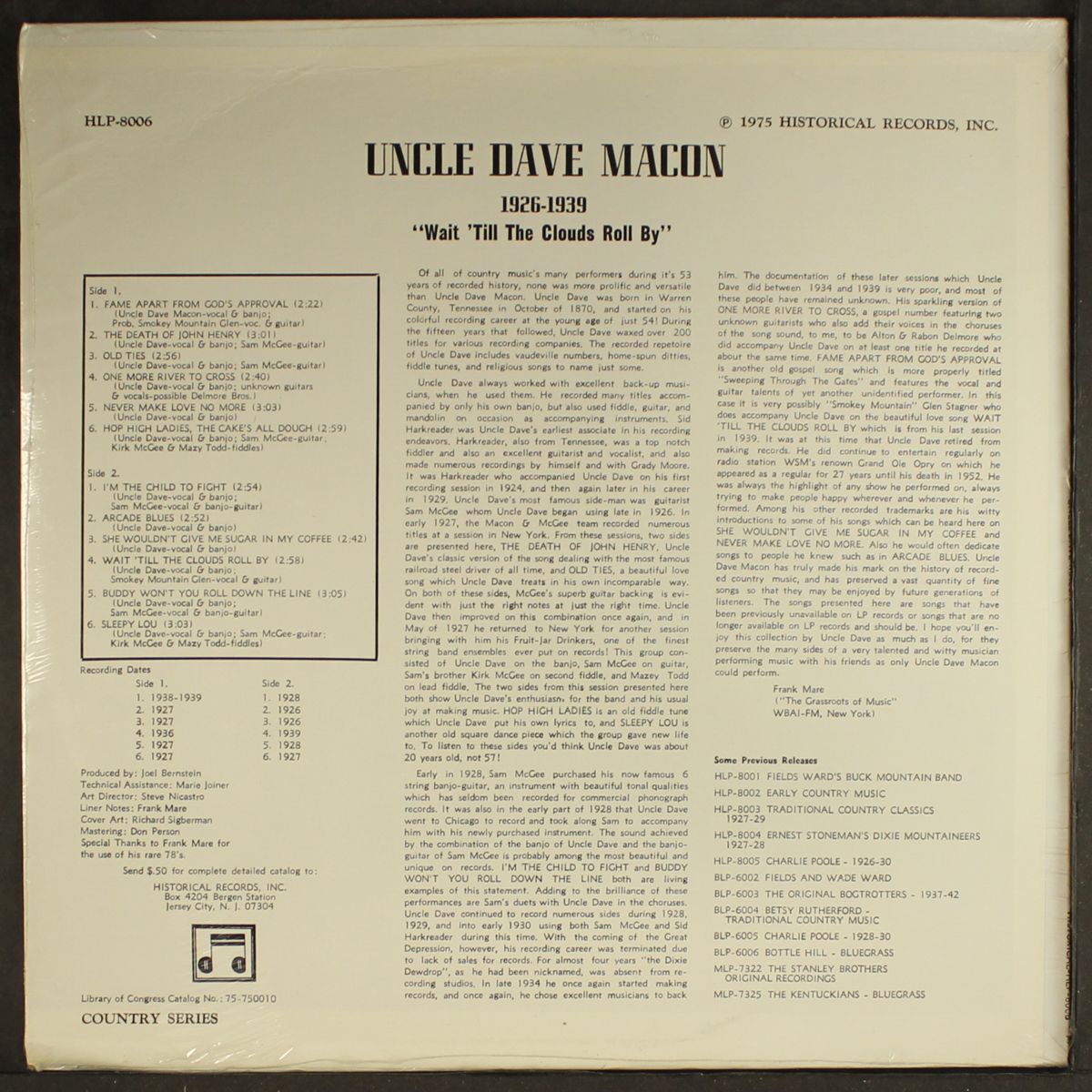 wait 'till the clouds roll by, 1926-39 by UNCLE DAVE MACON